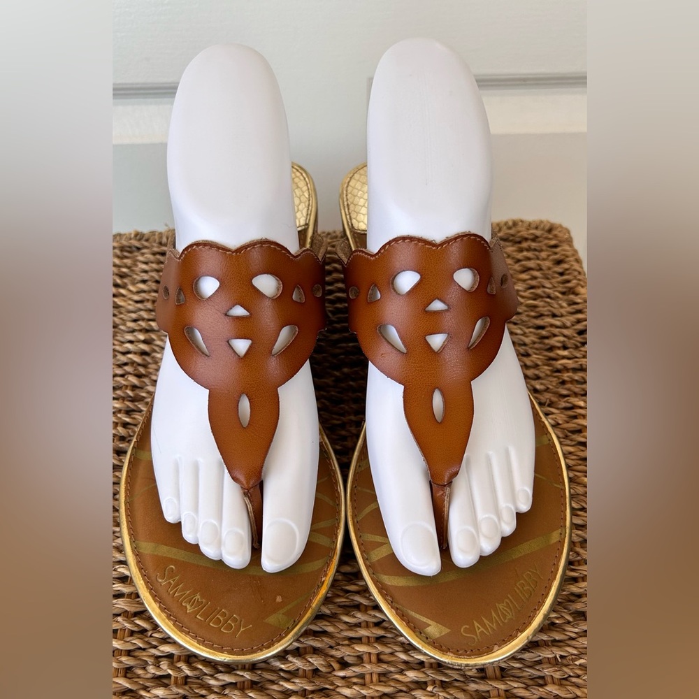 Sam & Libby Women’s Cork Wedge Thong Sandals Size 8.5